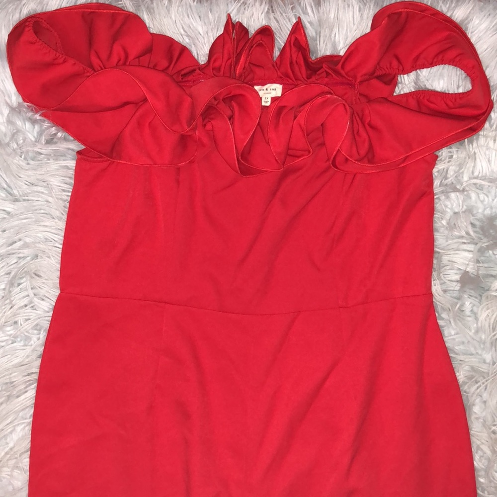 Forever 21 red ruffle wide leg jumpsuit - Picture 2 of 5